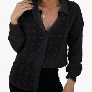 Womens Sexy V Neck Drape Shoulder Pom Pom Button Down